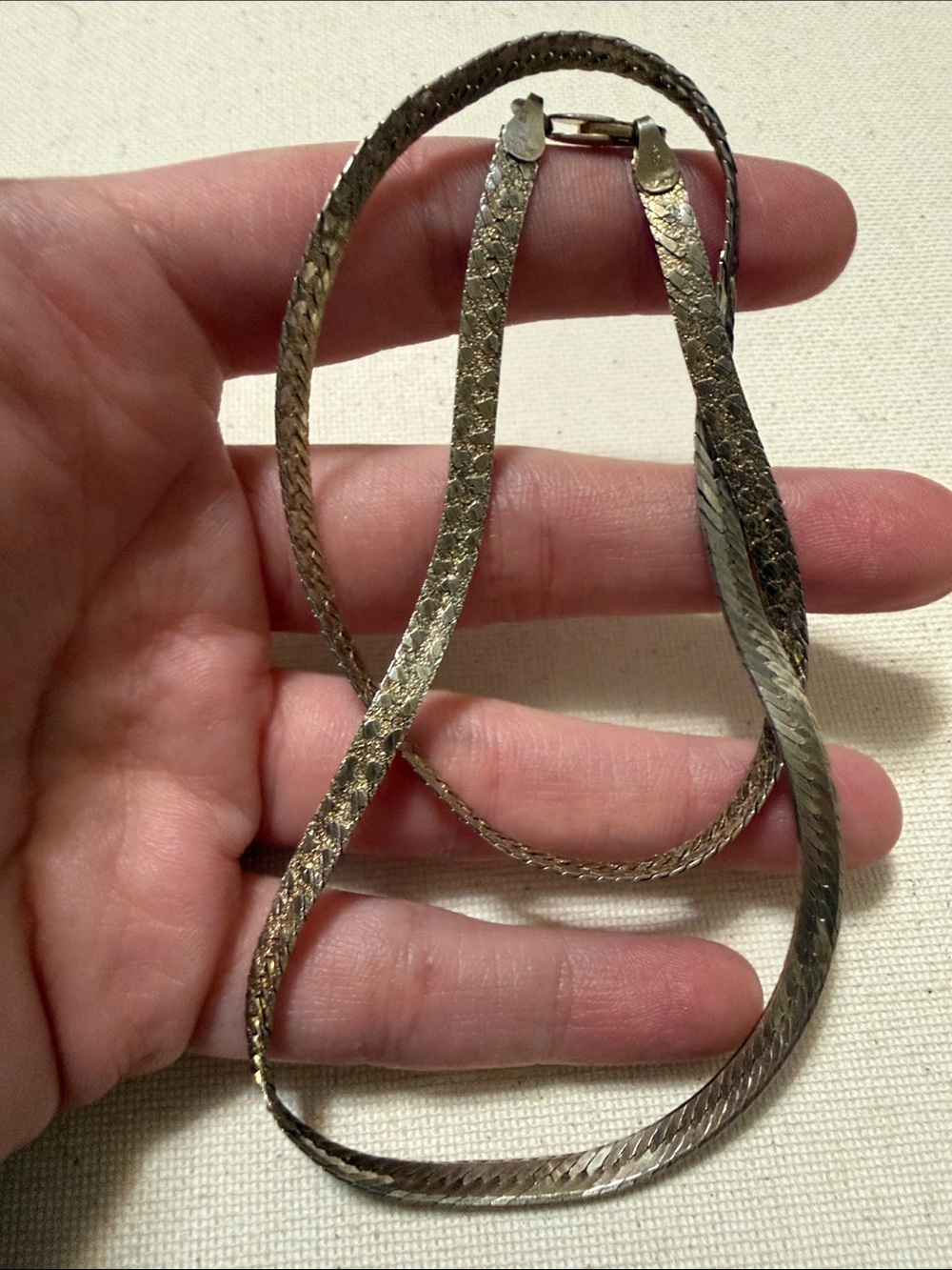 Sterling Silver 925 Gold Toned Herringbone Chain Necklace 17’